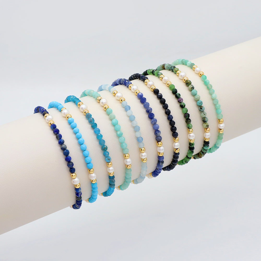 Natural Stone Fresh Water Pearl With 925 Sterling Silver Beads Bracelet