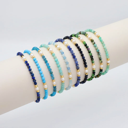 Natural Stone Fresh Water Pearl With 925 Sterling Silver Beads Bracelet