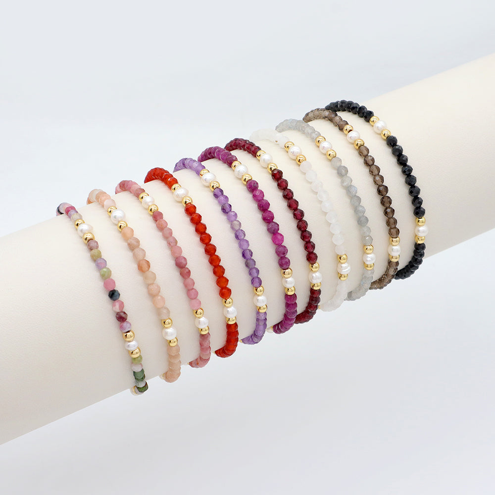 Natural Stone Fresh Water Pearl With 925 Sterling Silver Beads Bracelet