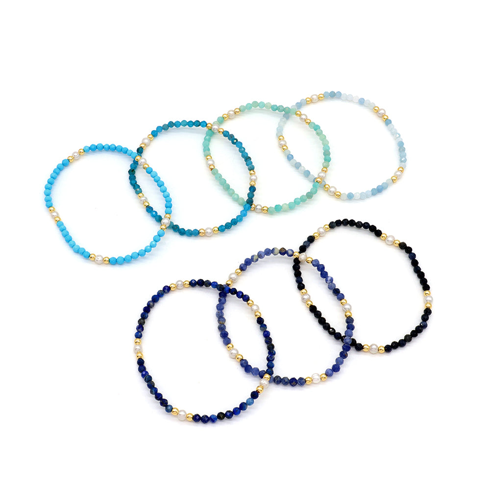 Natural Stone Fresh Water Pearl With 925 Sterling Silver Beads Bracelet