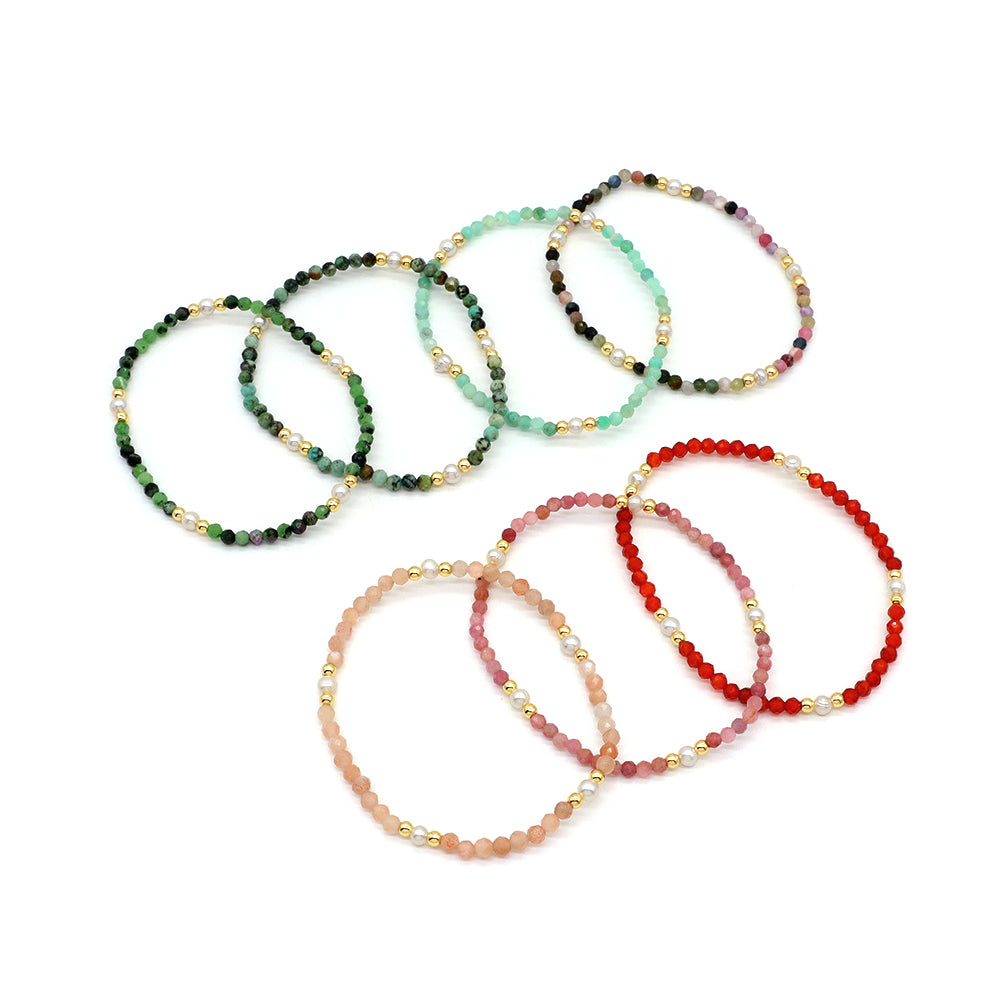 Natural Stone Fresh Water Pearl With 925 Sterling Silver Beads Bracelet