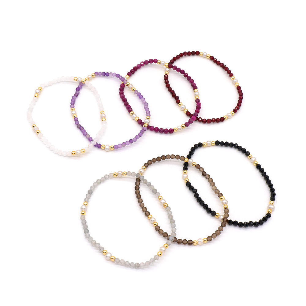 Natural Stone Fresh Water Pearl With 925 Sterling Silver Beads Bracelet