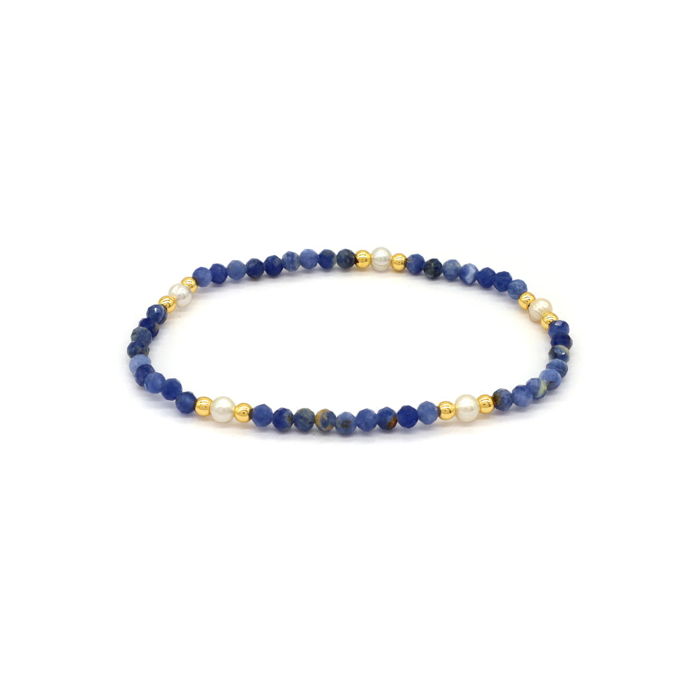 Natural Stone Fresh Water Pearl With 925 Sterling Silver Beads Bracelet