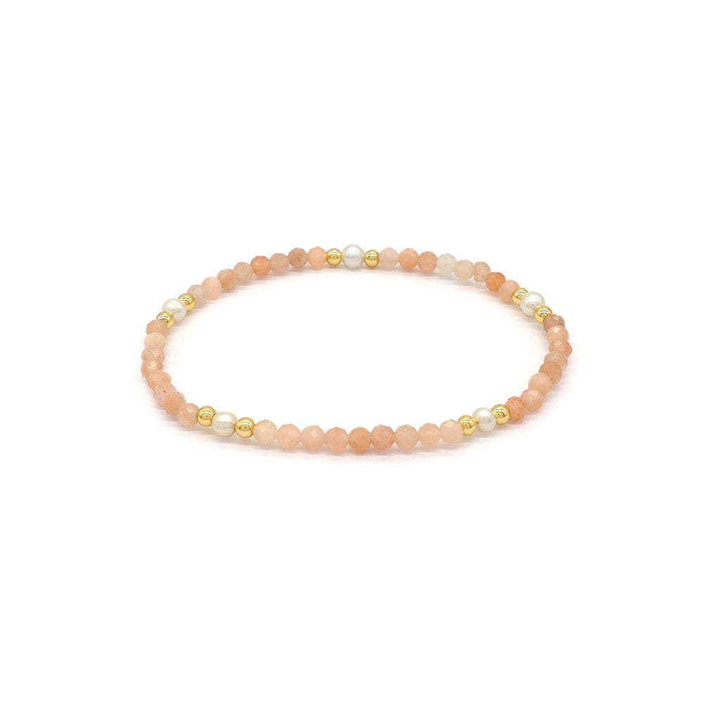 Natural Stone Fresh Water Pearl With 925 Sterling Silver Beads Bracelet