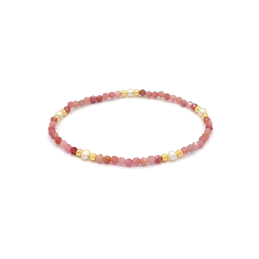 Natural Stone Fresh Water Pearl With 925 Sterling Silver Beads Bracelet