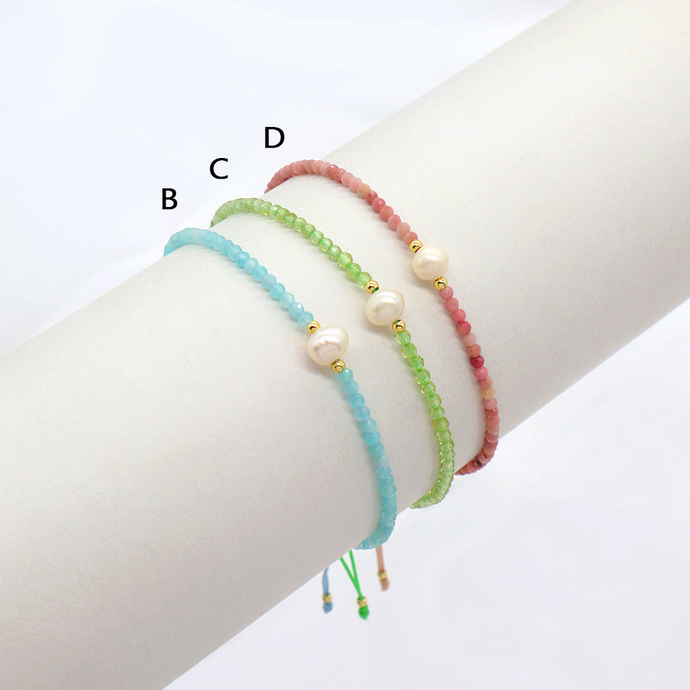 Multi-color Natural Stone Beads Handmade Macrame Bracelet With Fresh Water Pearl