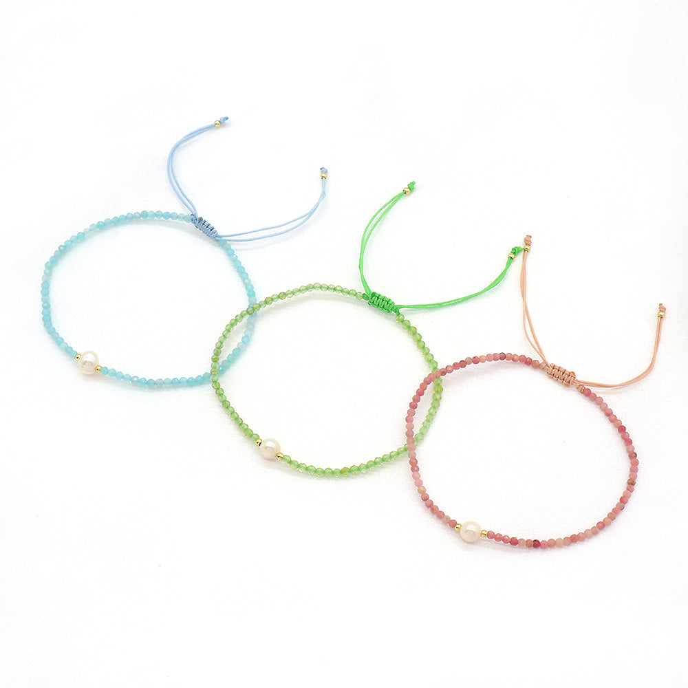 Multi-color Natural Stone Beads Handmade Macrame Bracelet With Fresh Water Pearl