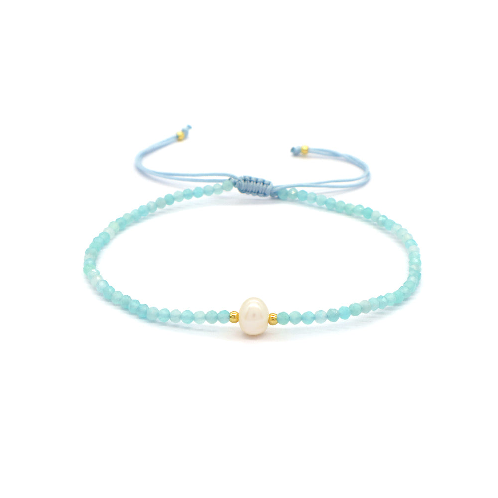Multi-color Natural Stone Beads Handmade Macrame Bracelet With Fresh Water Pearl