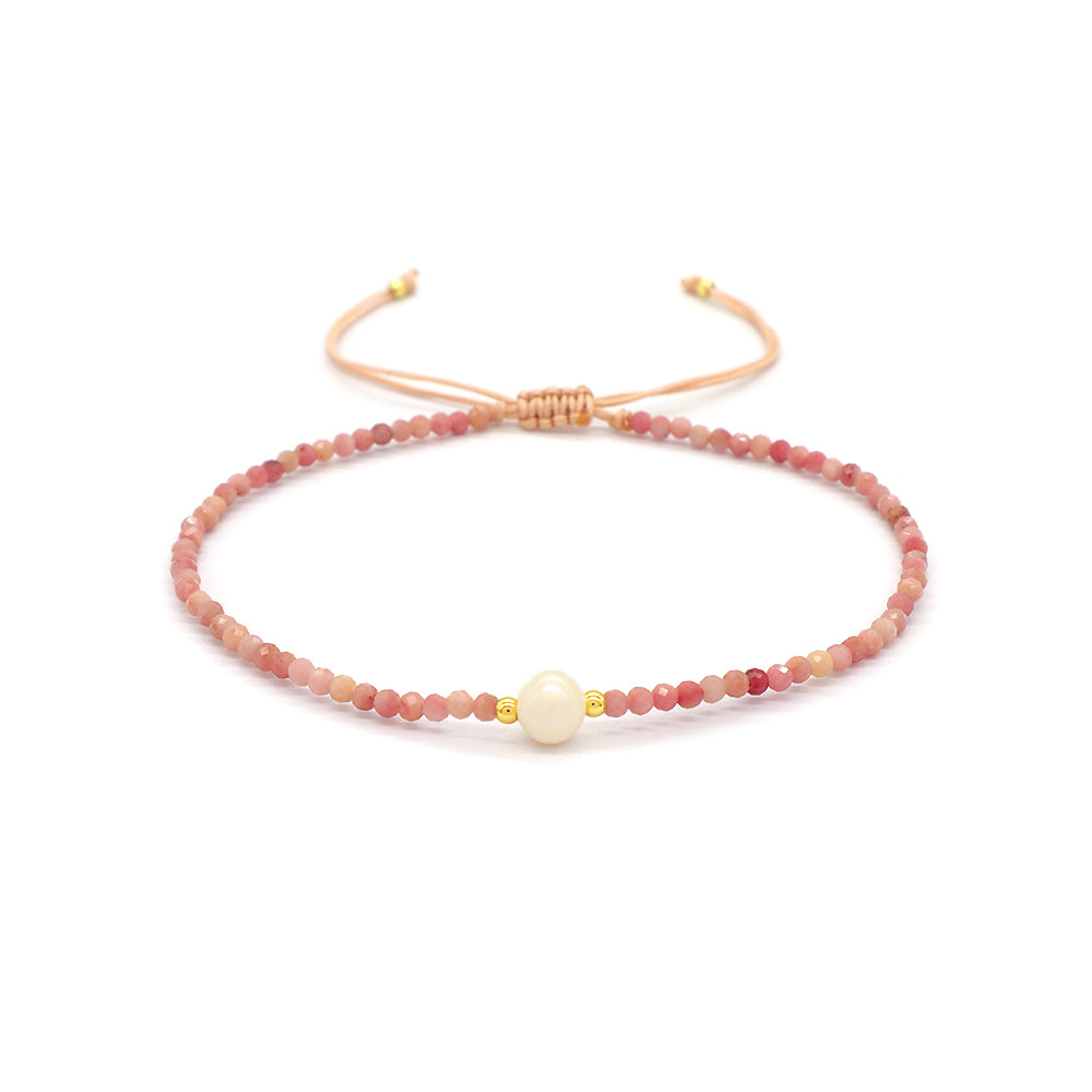 Multi-color Natural Stone Beads Handmade Macrame Bracelet With Fresh Water Pearl