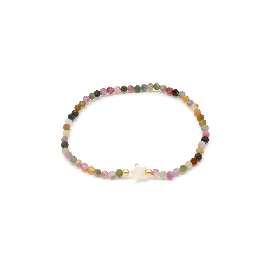 Tourmaline Natural Stone Shell Charms With 925 Sterling Silver Beads Elastic Bracelet