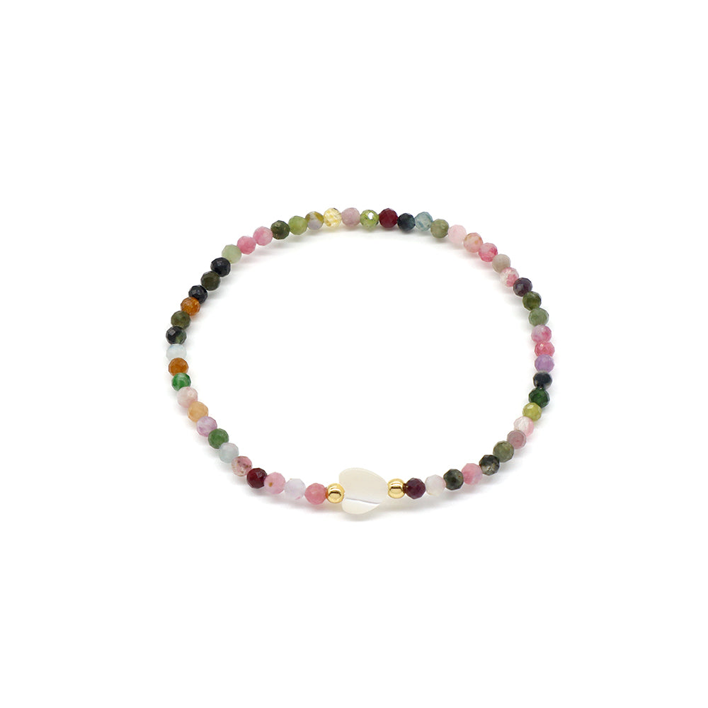 Tourmaline Natural Stone Shell Charms With 925 Sterling Silver Beads Elastic Bracelet