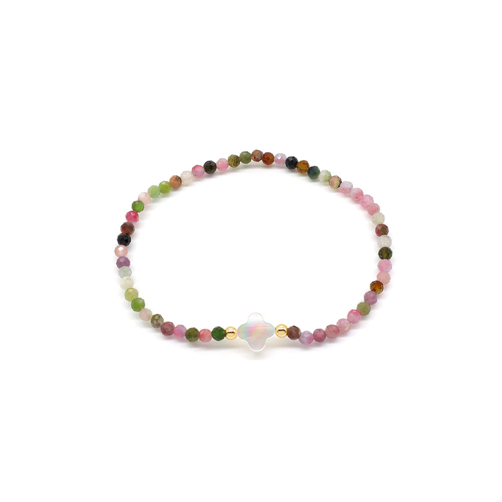 Tourmaline Natural Stone Shell Charms With 925 Sterling Silver Beads Elastic Bracelet