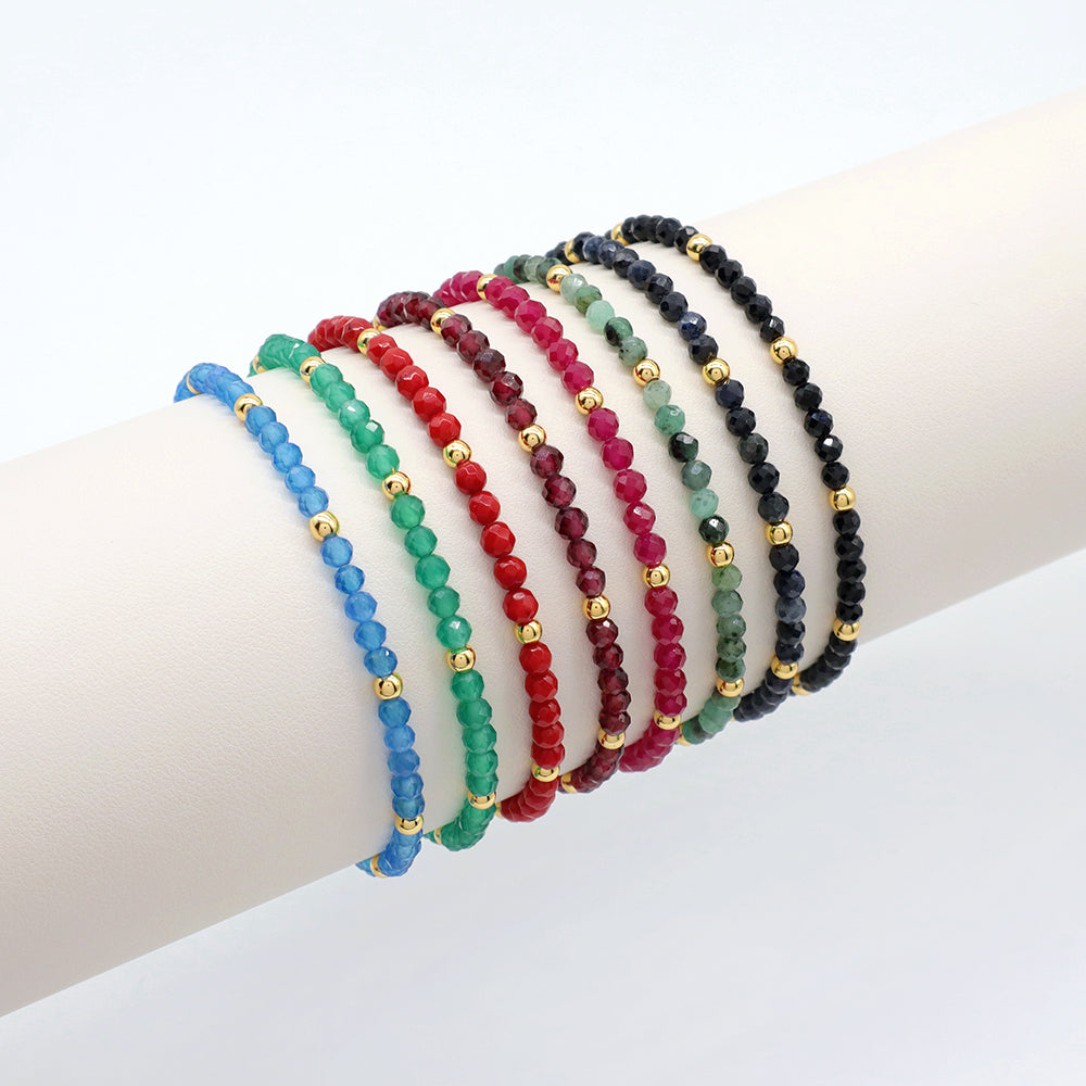 Natural Stone With 925 Sterling Silver Beads Elastic Bracelet