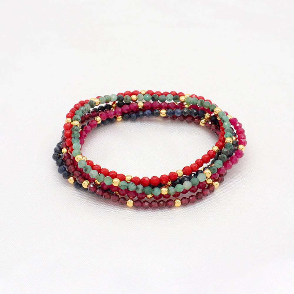 Natural Stone With 925 Sterling Silver Beads Elastic Bracelet