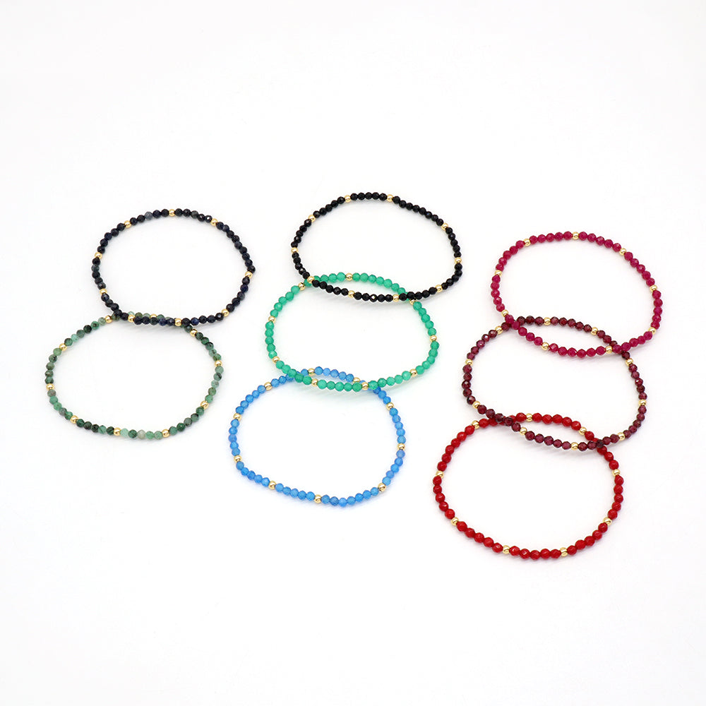 Natural Stone With 925 Sterling Silver Beads Elastic Bracelet