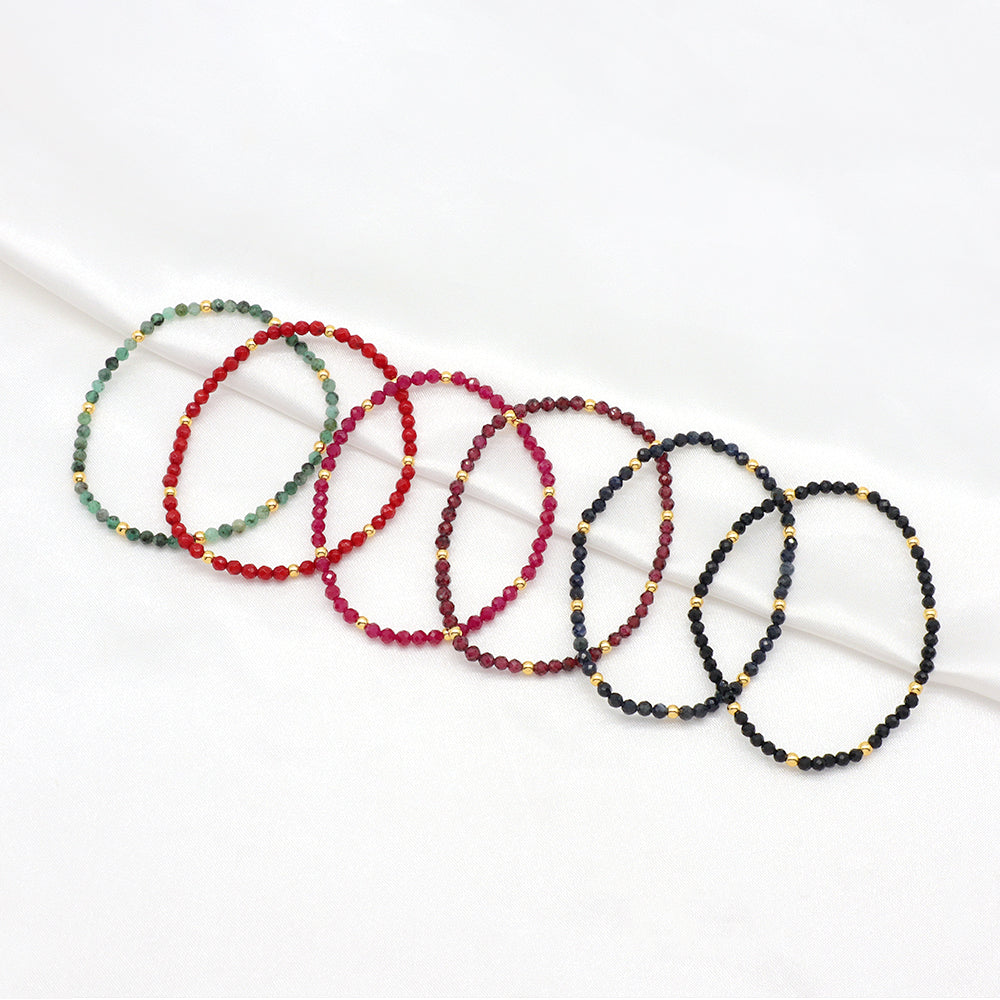 Natural Stone With 925 Sterling Silver Beads Elastic Bracelet