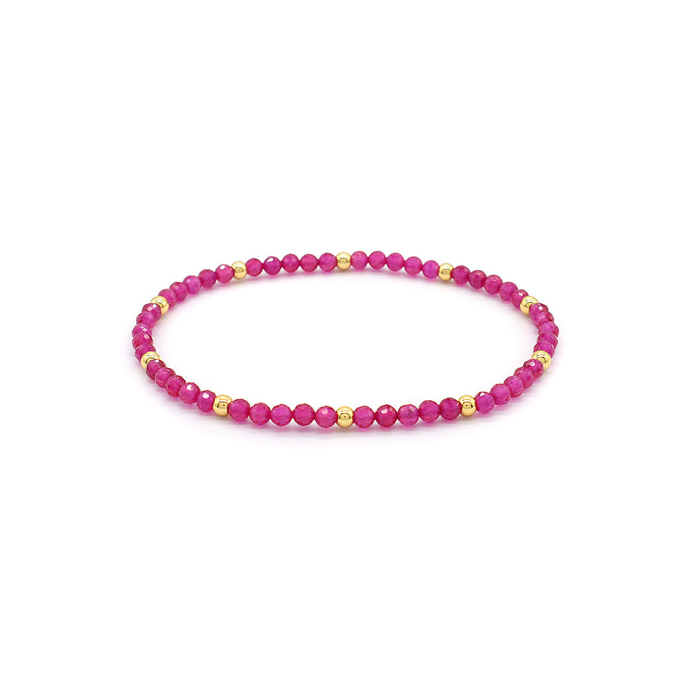 Natural Stone With 925 Sterling Silver Beads Elastic Bracelet