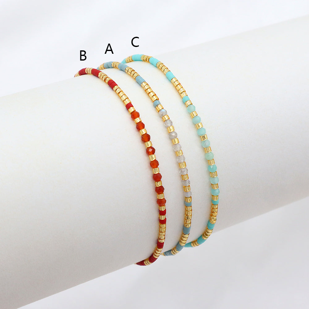 OEM Handmade Adjustable 925 Sterling Silver Woven Macrame Miyuki Natural Stone Beads Bracelet