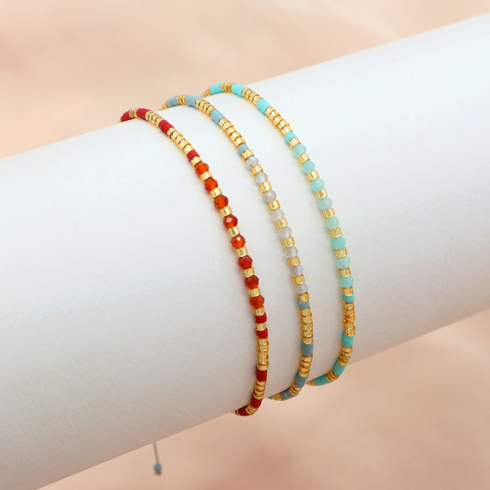 OEM Handmade Adjustable 925 Sterling Silver Woven Macrame Miyuki Natural Stone Beads Bracelet