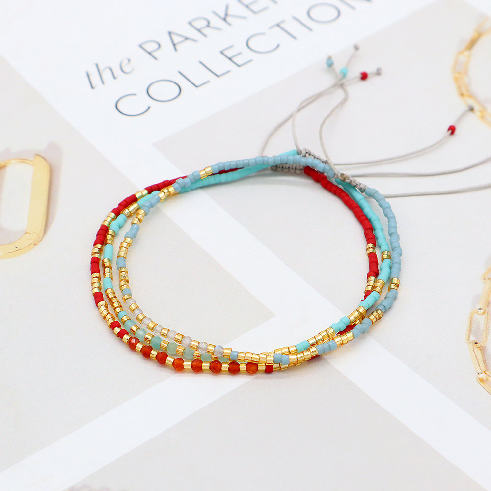 OEM Handmade Adjustable 925 Sterling Silver Woven Macrame Miyuki Natural Stone Beads Bracelet