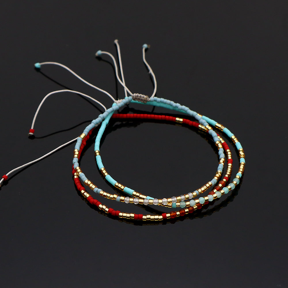 OEM Handmade Adjustable 925 Sterling Silver Woven Macrame Miyuki Natural Stone Beads Bracelet