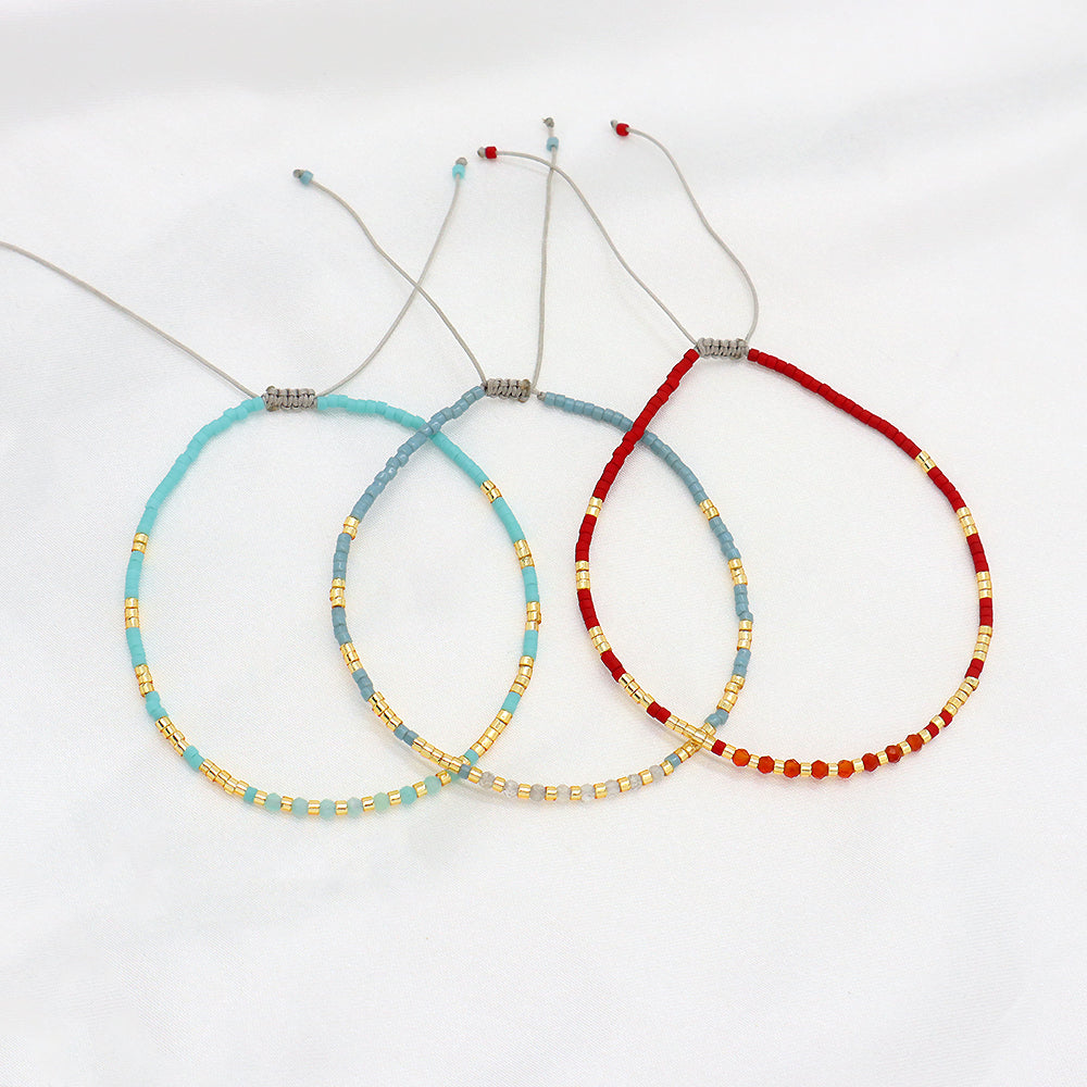 OEM Handmade Adjustable 925 Sterling Silver Woven Macrame Miyuki Natural Stone Beads Bracelet
