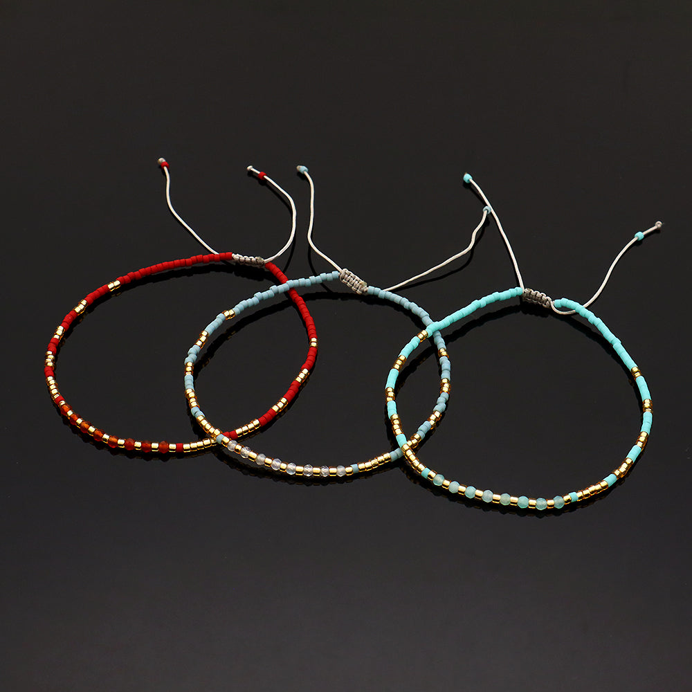 OEM Handmade Adjustable 925 Sterling Silver Woven Macrame Miyuki Natural Stone Beads Bracelet