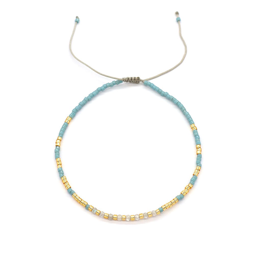 OEM Handmade Adjustable 925 Sterling Silver Woven Macrame Miyuki Natural Stone Beads Bracelet