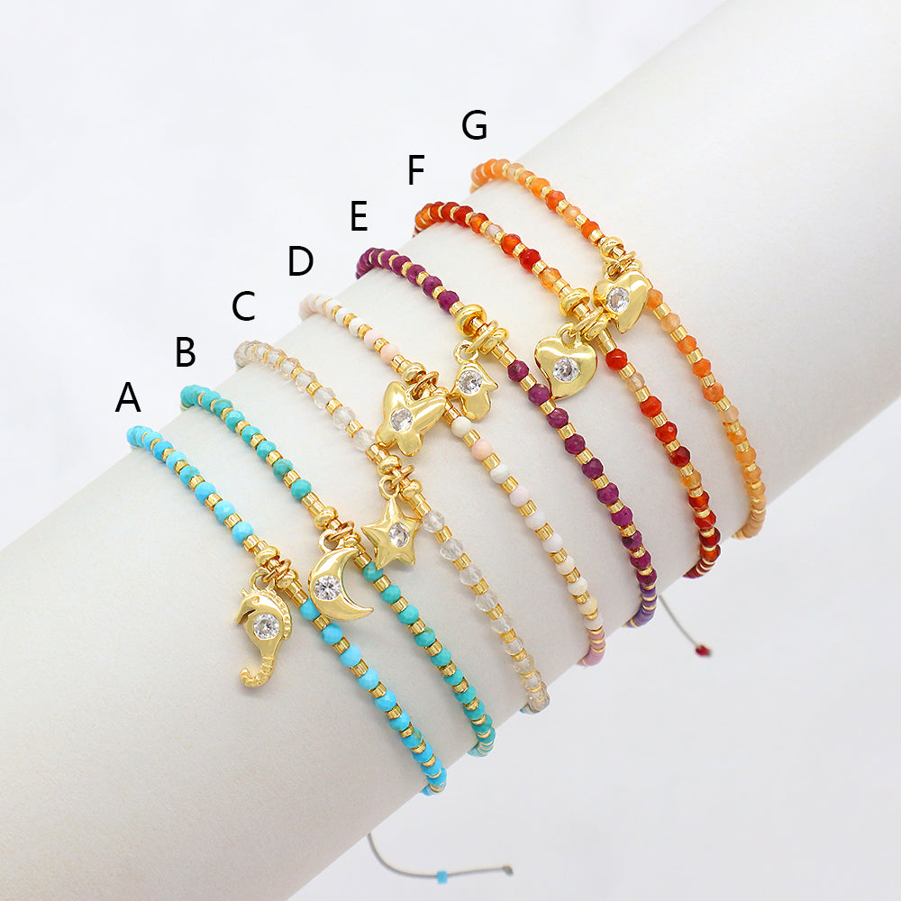 Handmade Adjustable 925 Sterling Silver Woven Macrame Miyuki Natural Stone Beads Bracelet