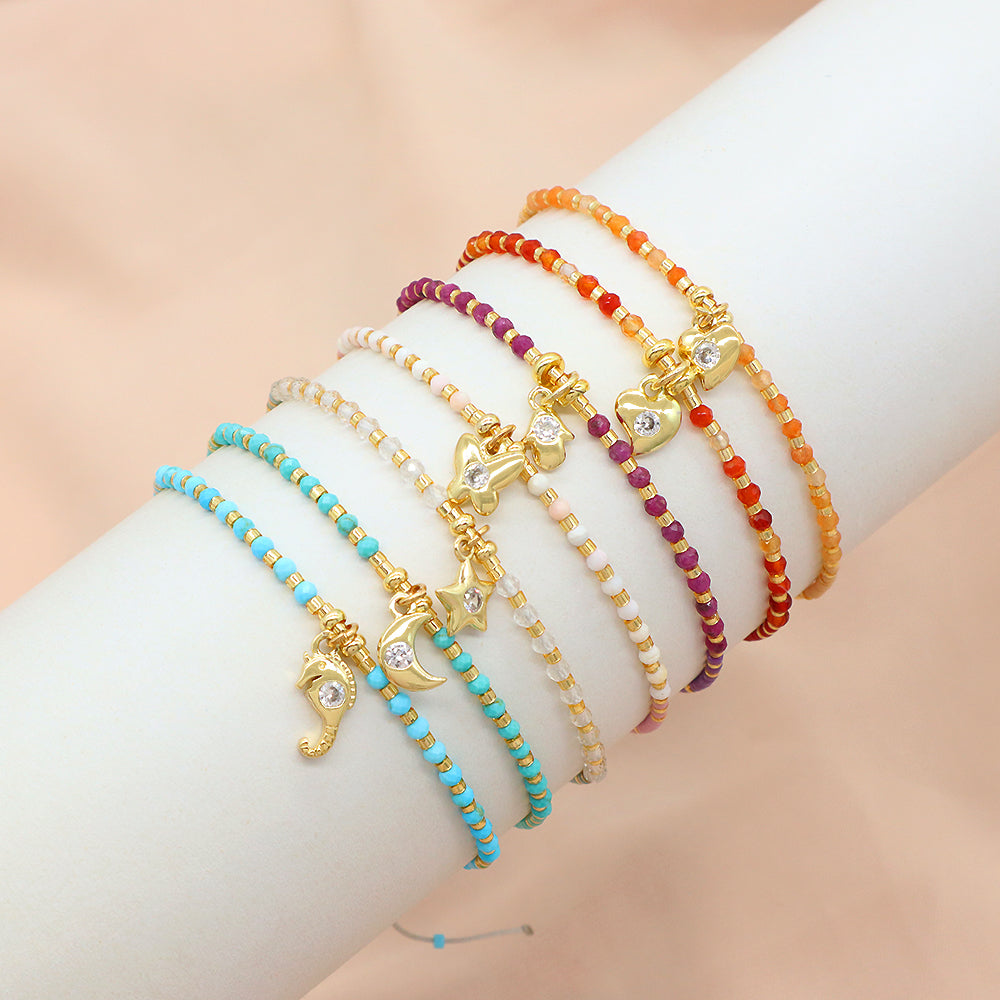 Handmade Adjustable 925 Sterling Silver Woven Macrame Miyuki Natural Stone Beads Bracelet