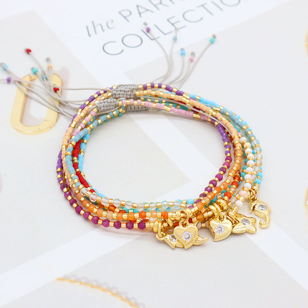 Handmade Adjustable 925 Sterling Silver Woven Macrame Miyuki Natural Stone Beads Bracelet