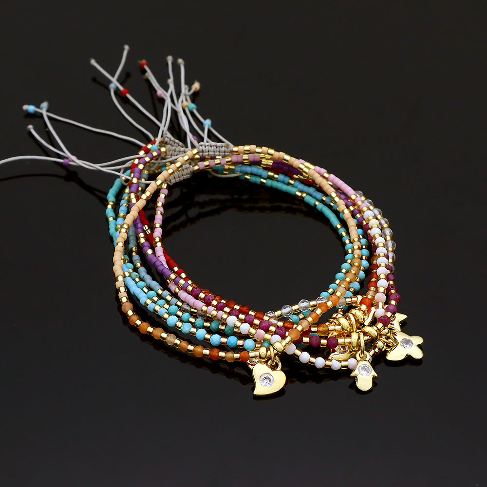 Handmade Adjustable 925 Sterling Silver Woven Macrame Miyuki Natural Stone Beads Bracelet