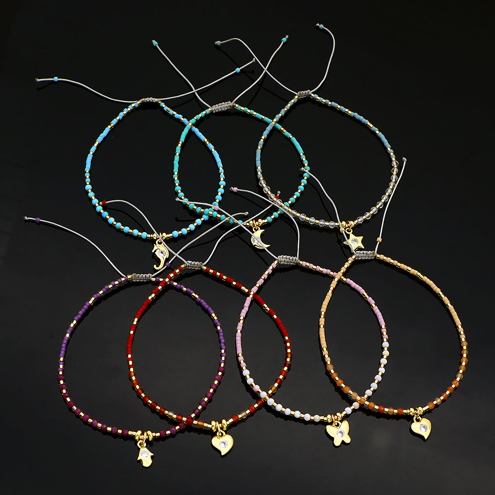 Handmade Adjustable 925 Sterling Silver Woven Macrame Miyuki Natural Stone Beads Bracelet