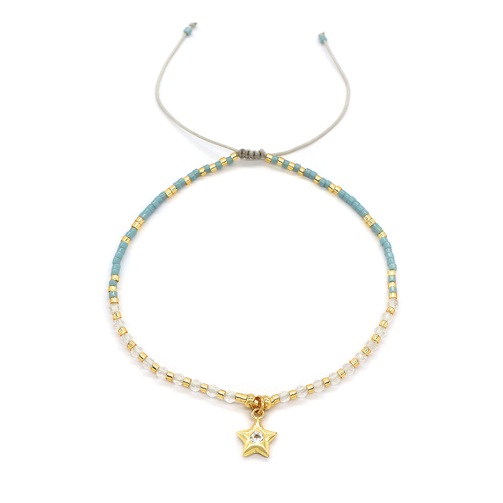 Handmade Adjustable 925 Sterling Silver Woven Macrame Miyuki Natural Stone Beads Bracelet