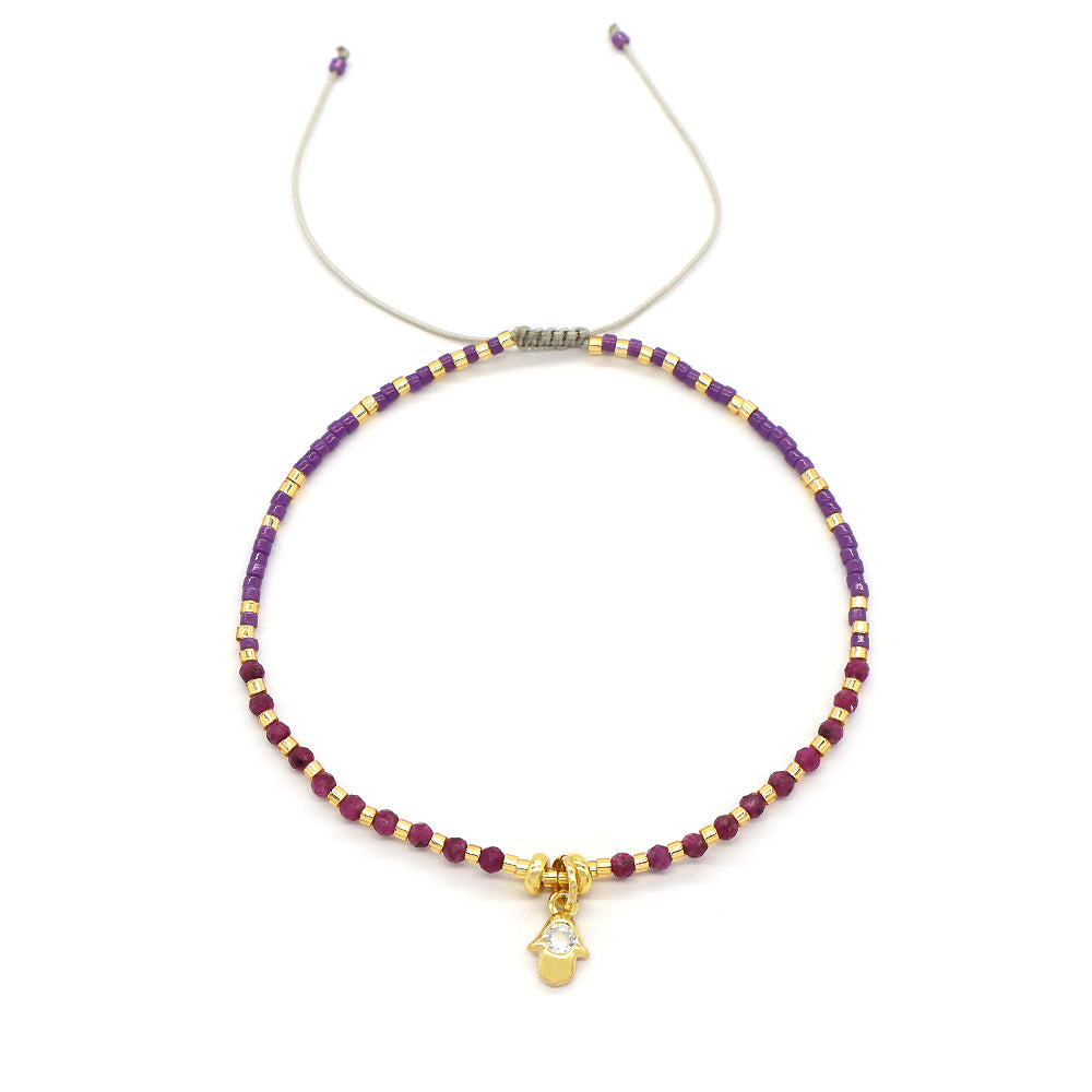 Handmade Adjustable 925 Sterling Silver Woven Macrame Miyuki Natural Stone Beads Bracelet