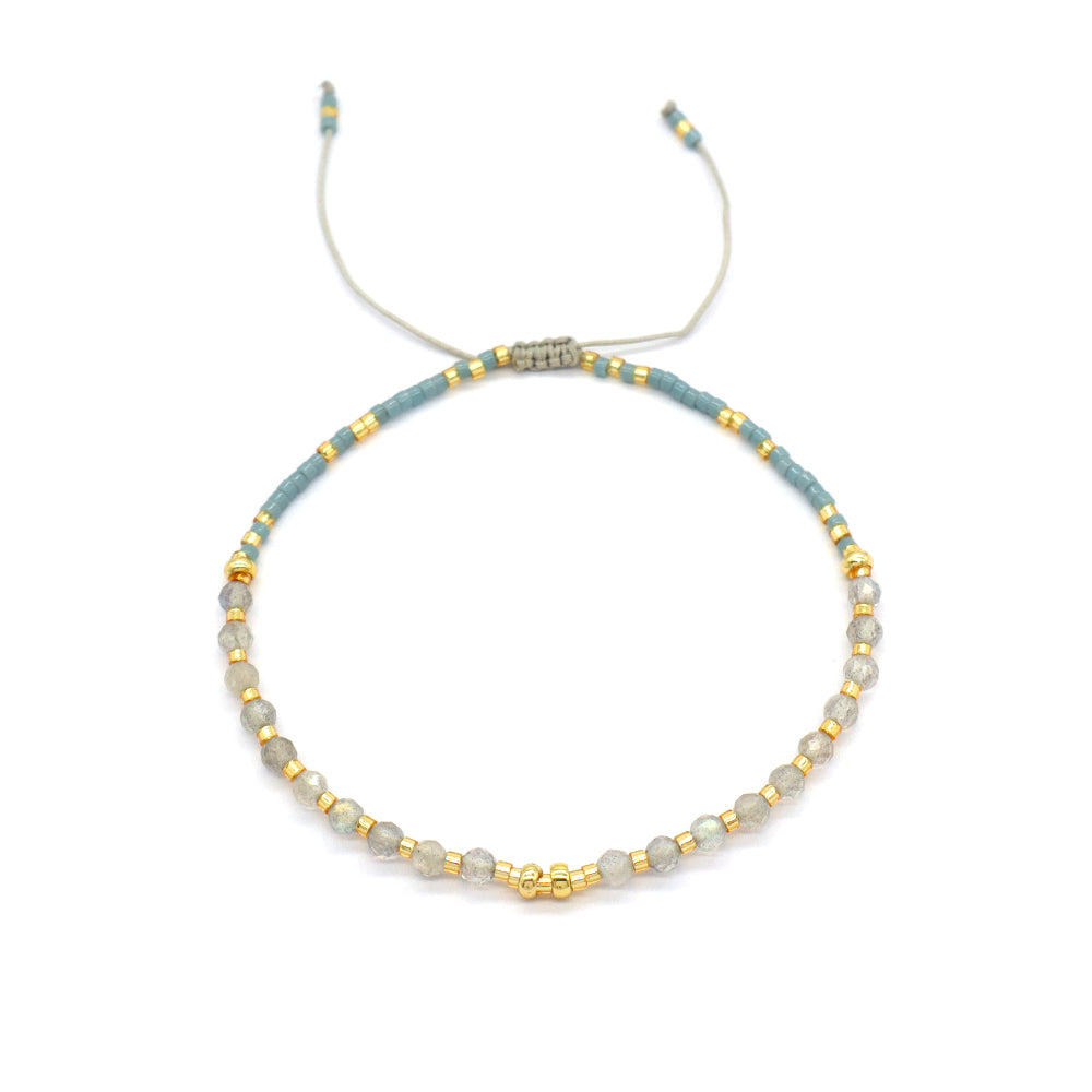 Handmade Adjustable 925 Sterling Silver Woven Macrame Miyuki Natural Stone Beads Bracelet