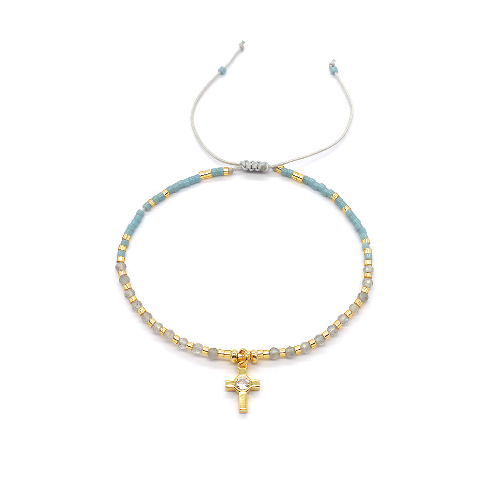 Handmade Adjustable 925 Sterling Silver Woven Macrame Miyuki Natural Stone Beads Bracelet