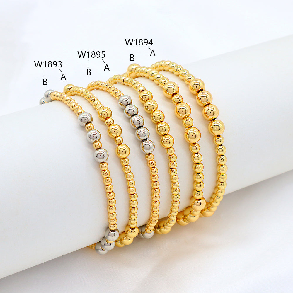 OEM Handmade 3mm 5mm Gold Plated Brass Beaded Elastic Bracelet