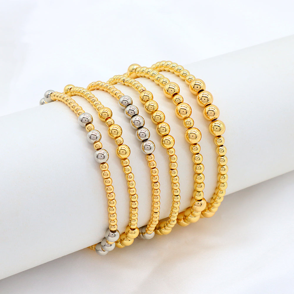 OEM Handmade 3mm 5mm Gold Plated Brass Beaded Elastic Bracelet