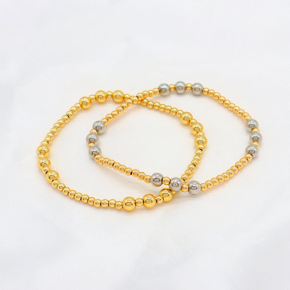 OEM Handmade 3mm 5mm Gold Plated Brass Beaded Elastic Bracelet