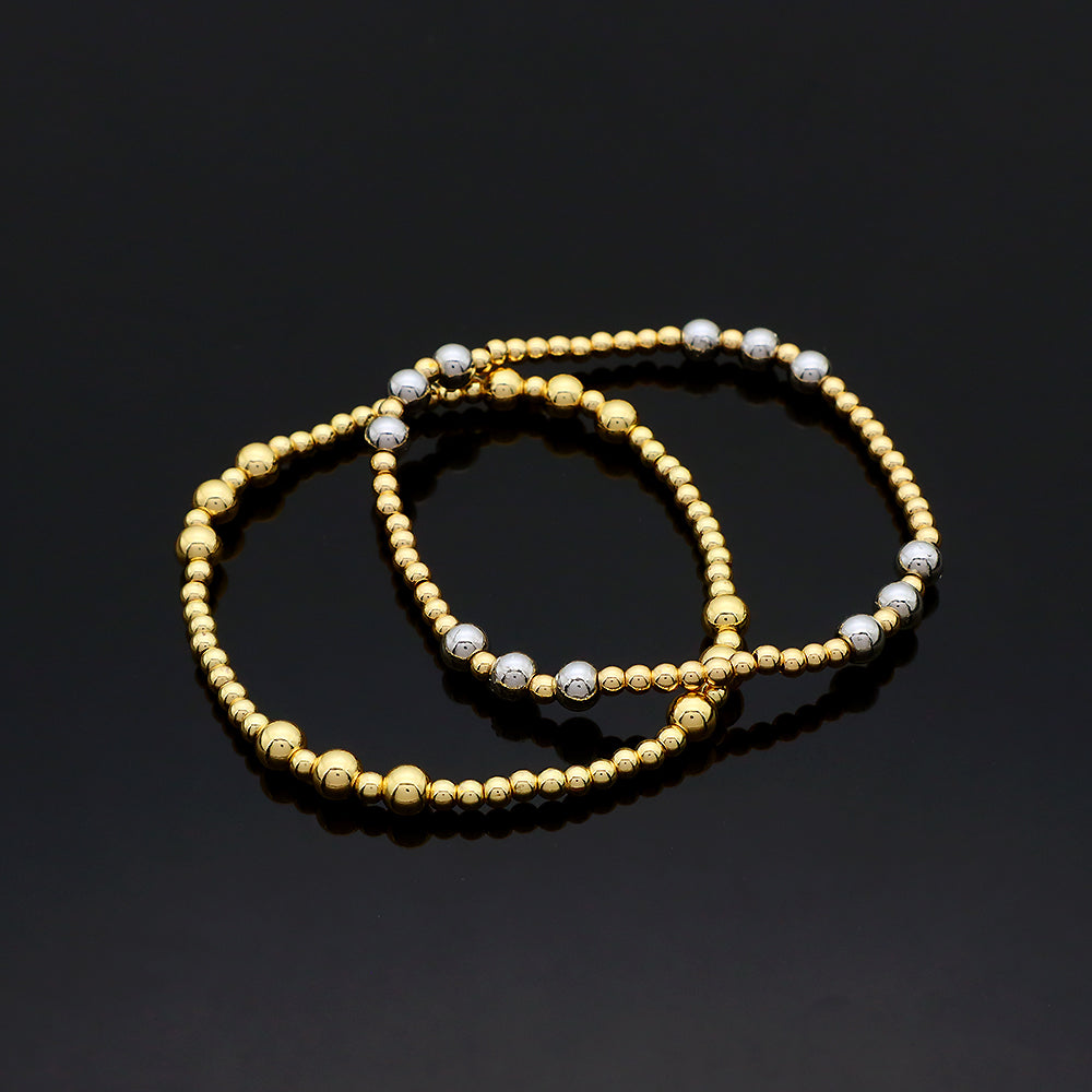 OEM Handmade 3mm 5mm Gold Plated Brass Beaded Elastic Bracelet