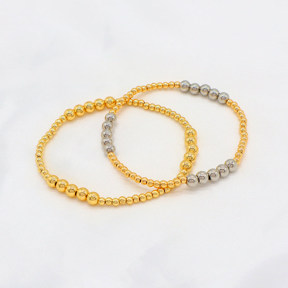 OEM Handmade 3mm 5mm Gold Plated Brass Beaded Elastic Bracelet