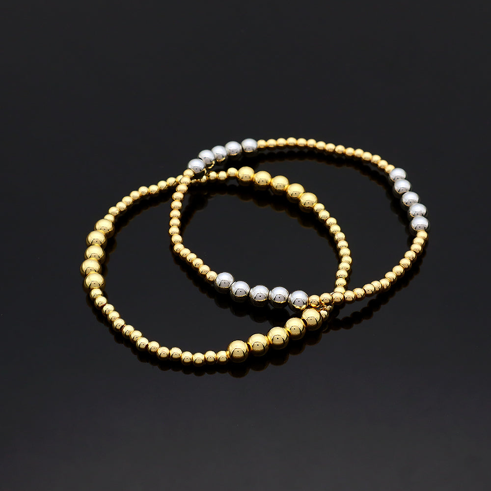 OEM Handmade 3mm 5mm Gold Plated Brass Beaded Elastic Bracelet