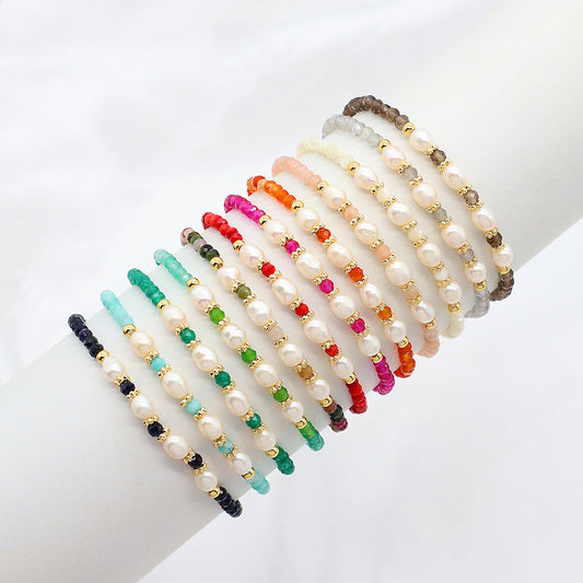 Natural Stone Fresh Water Pearl With 925 Sterling Silver Beads Bracelet