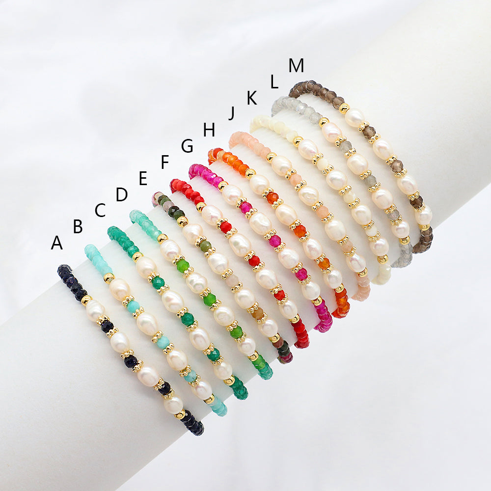 Natural Stone Fresh Water Pearl With 925 Sterling Silver Beads Bracelet