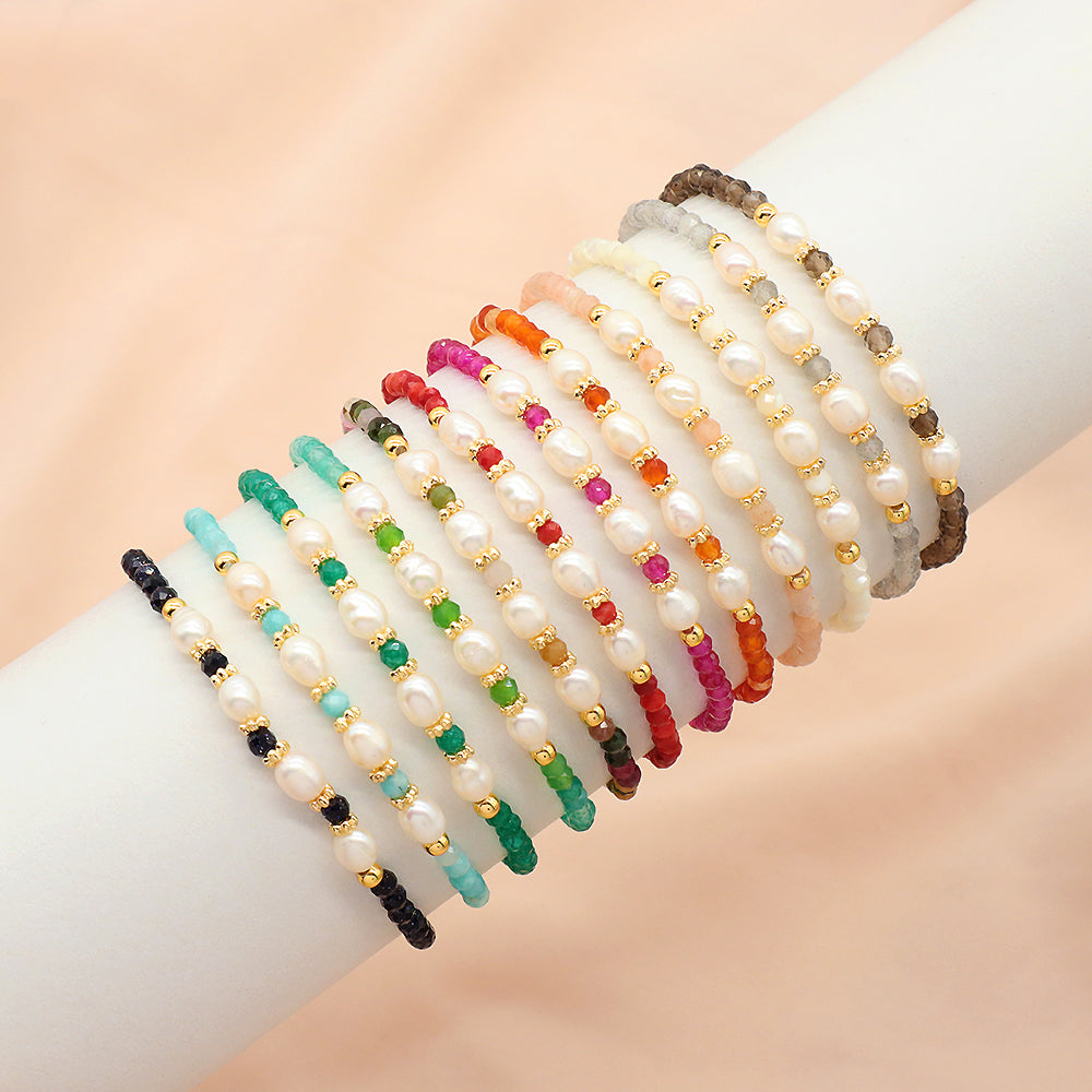 Natural Stone Fresh Water Pearl With 925 Sterling Silver Beads Bracelet