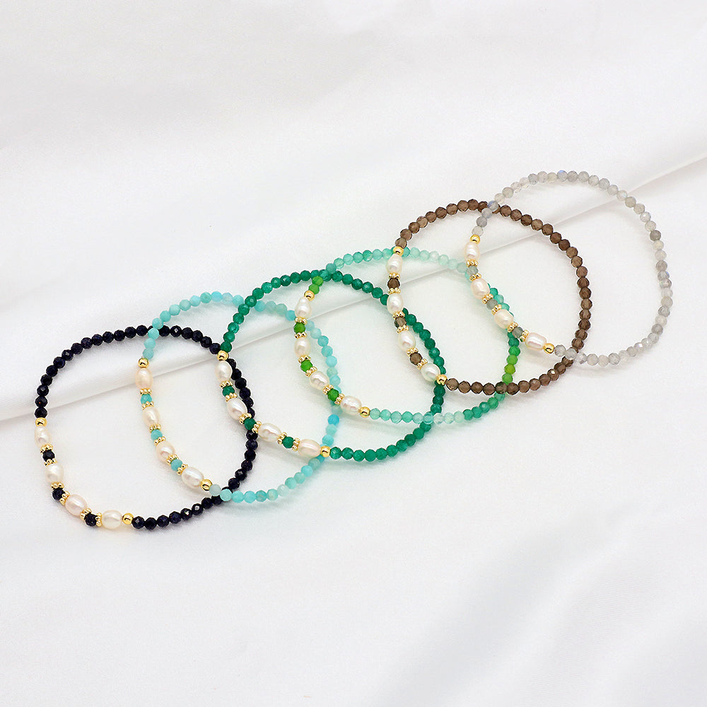 Natural Stone Fresh Water Pearl With 925 Sterling Silver Beads Bracelet