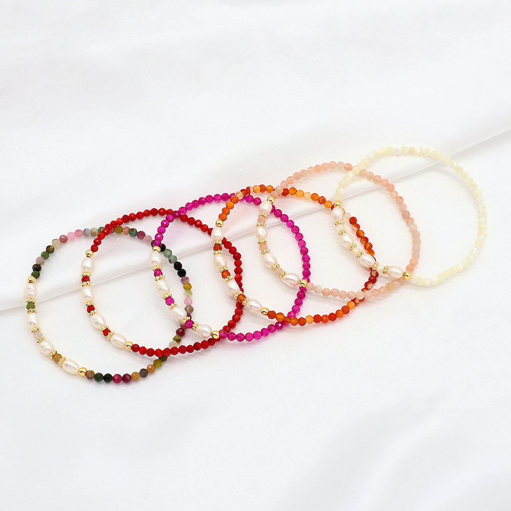 Natural Stone Fresh Water Pearl With 925 Sterling Silver Beads Bracelet