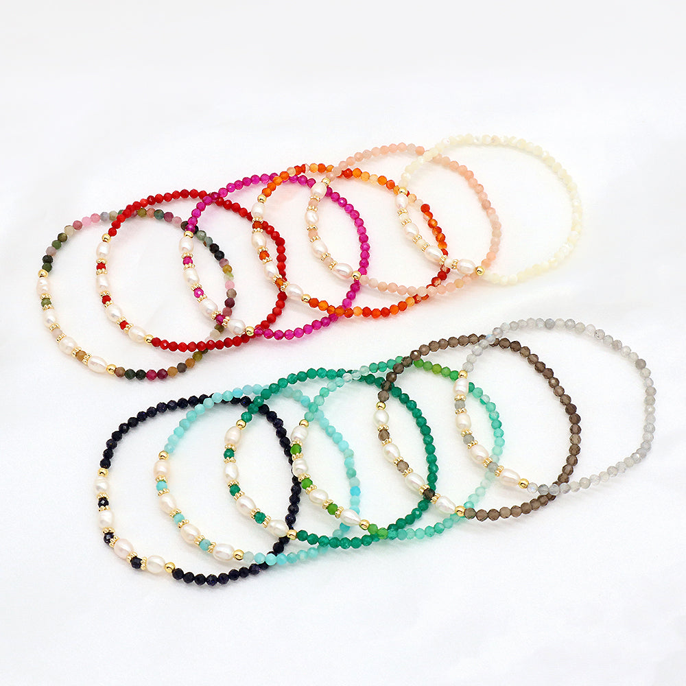 Natural Stone Fresh Water Pearl With 925 Sterling Silver Beads Bracelet