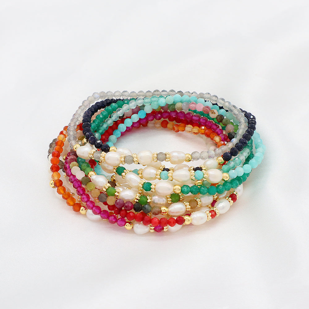Natural Stone Fresh Water Pearl With 925 Sterling Silver Beads Bracelet